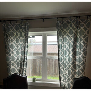 Pottery Barn Curtain Panels Lined‎ Cotton Geometric Blue White w/ Rings Kendra